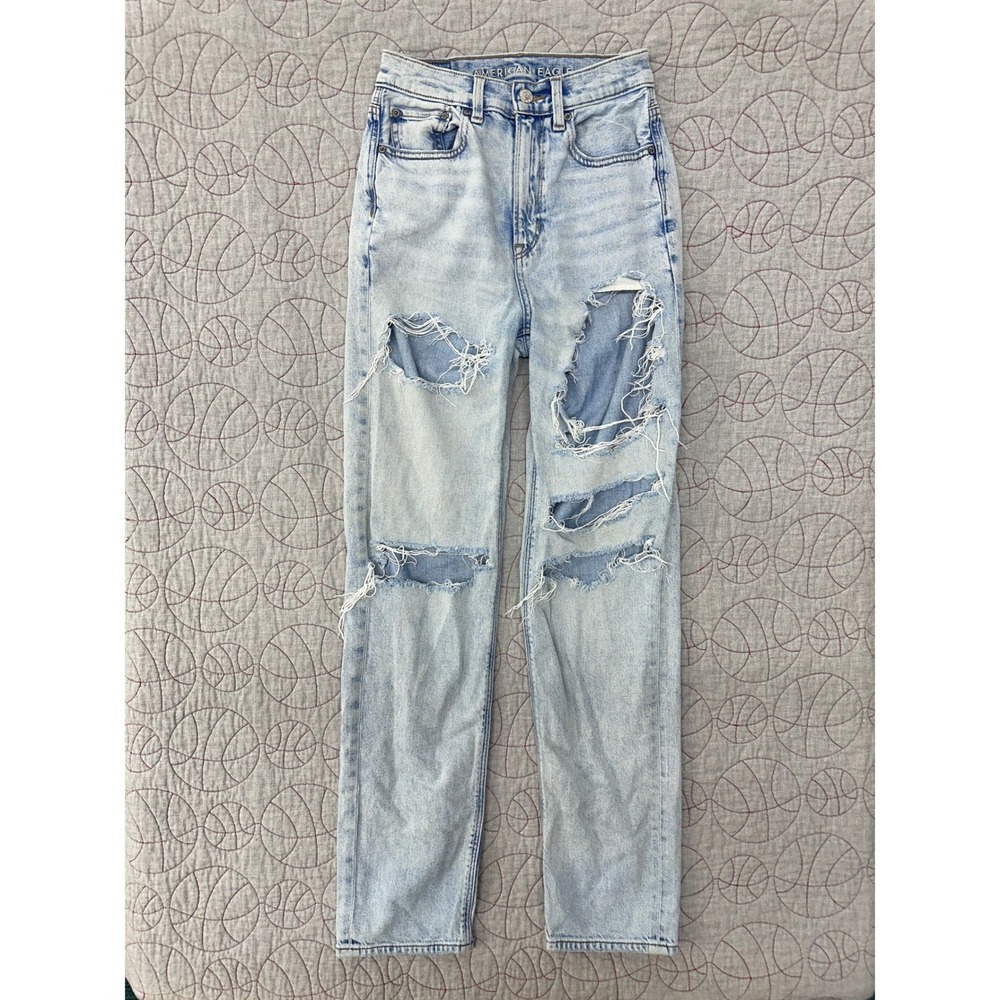 American Eagle Baggy Jean Light Wash Ripped / Womens Double Zero Regular